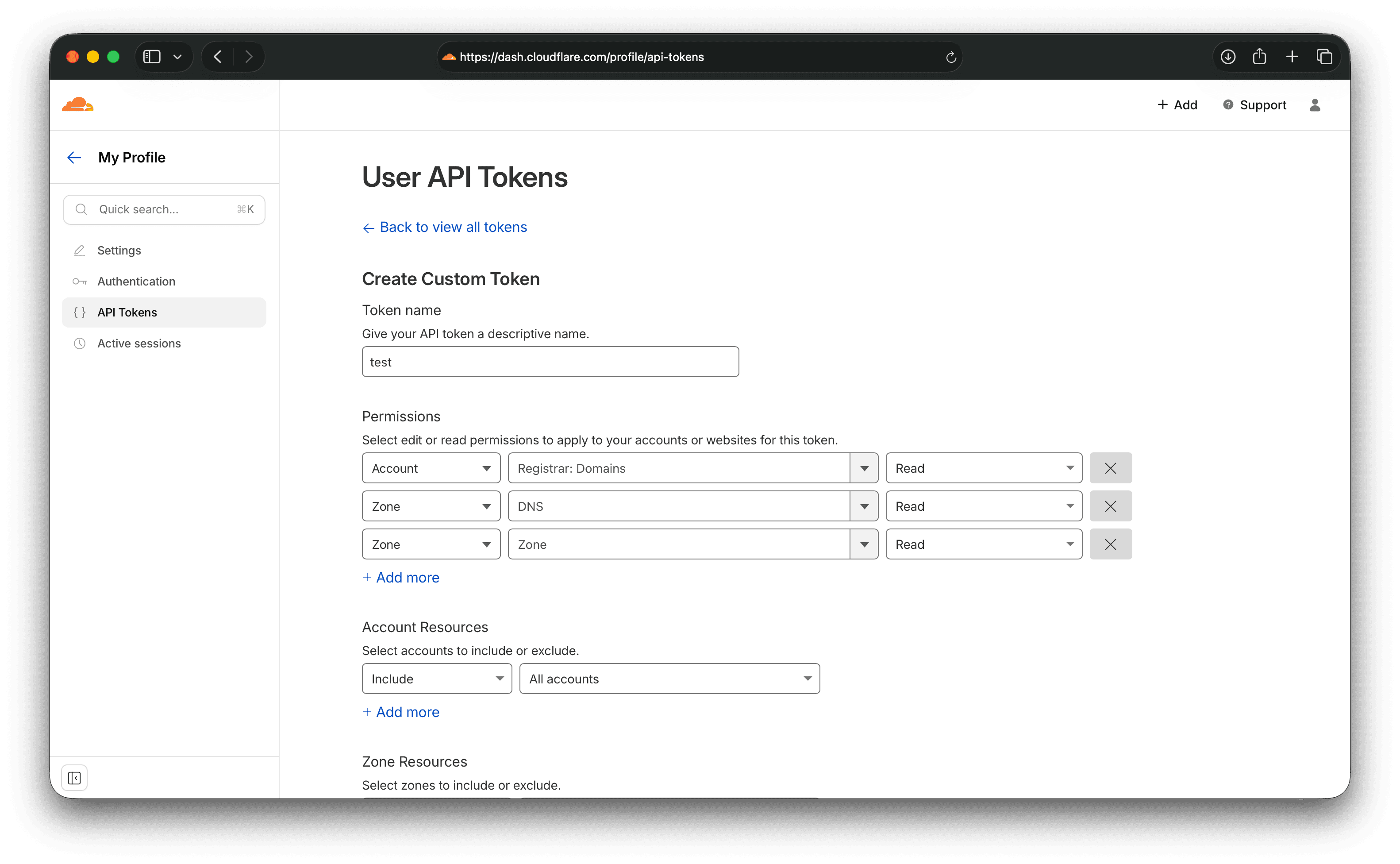 Token permission setup