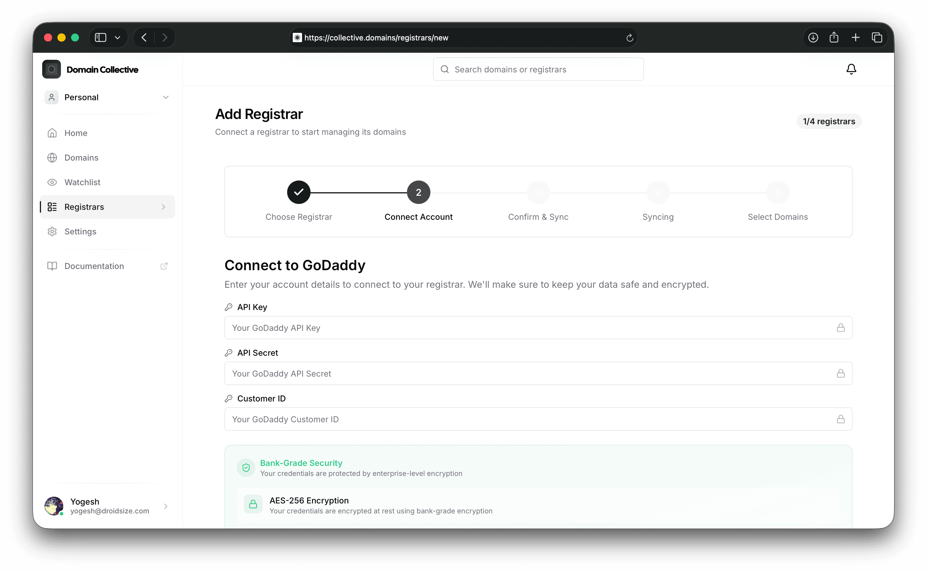GoDaddy integration form